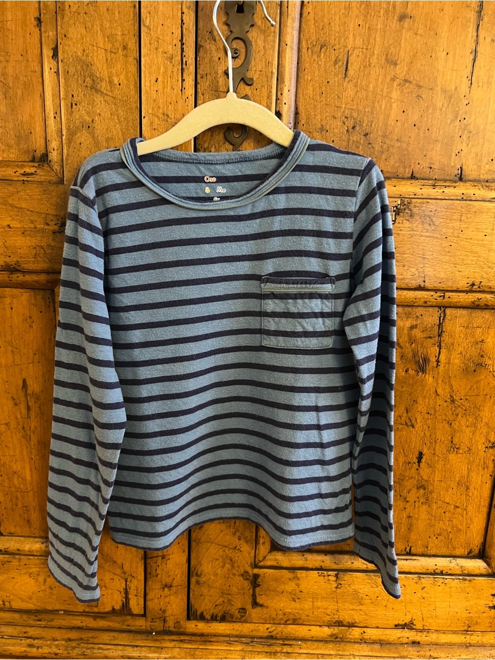 Oso & Me - Kids Long Sleeve Striped Pocket Tee - Blue/Navy